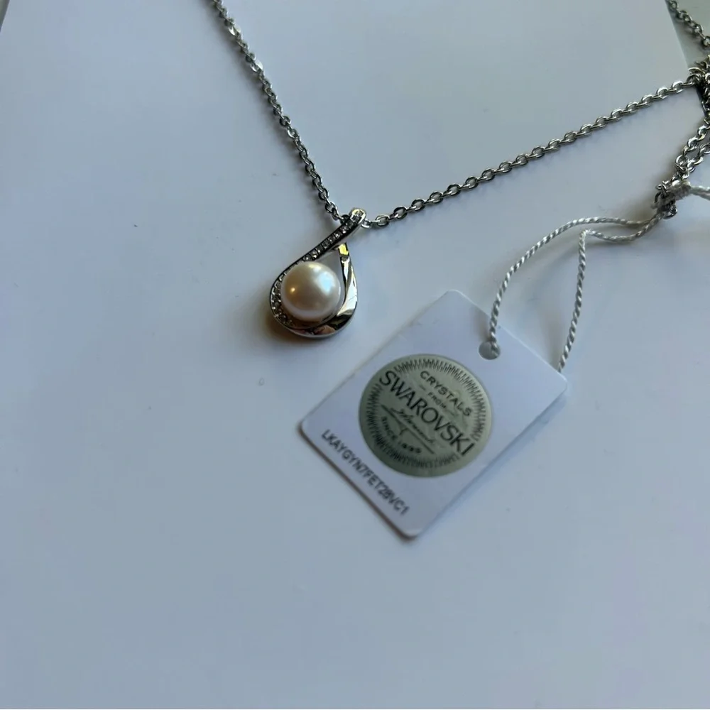 Swarovski Silver Tone Pearl Teardrop Necklace - Picture 3 of 4